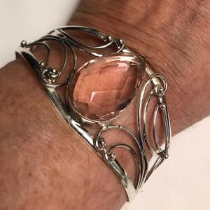 Kunzite Stamped 925 Sterling Silver Cuff Bracelet